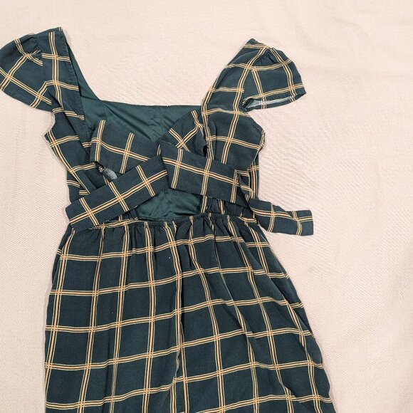 Trixxi Hunter Green Plaid Dress with Open Back - Women's sz M - Picture 6 of 11